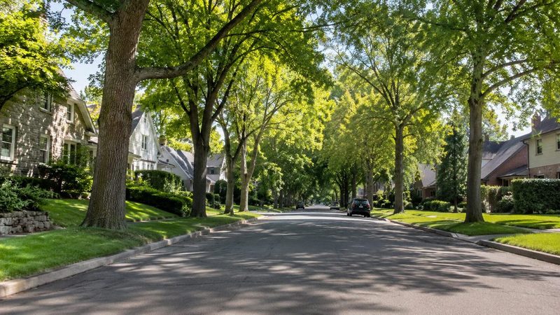 Une rue résidentielle bordée d'arbres dans l'Ouest-de-l'Île